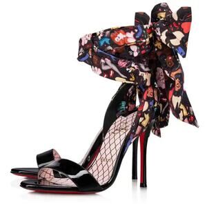 Christian Louboutin Fetish Du Desert 100 Black Lace Up Tie Sandal Heel Pump 40